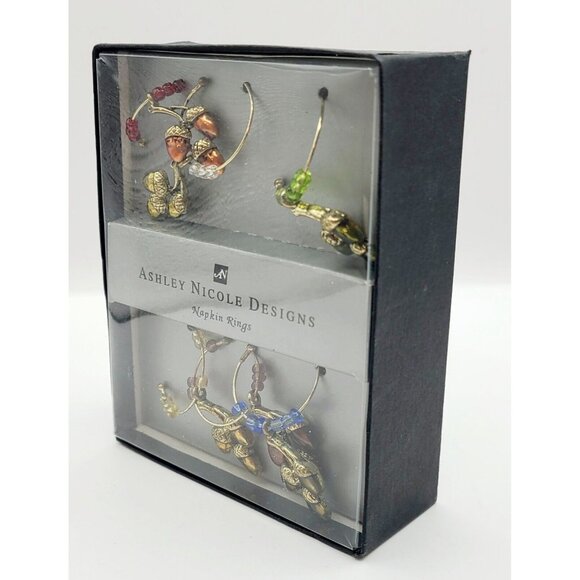 Ashley Nicole Napkin Rings Thanksgiving Acorn Gold Color Charms Table Scape - Picture 3 of 5